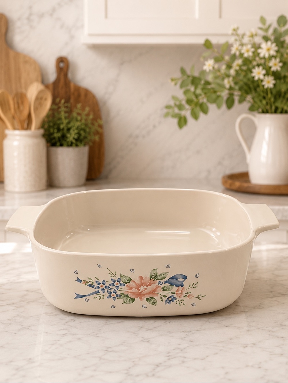 Vintage Corningware “Symphony” Cream Floral 2L (~2Qt) Baking Dish | EUC